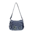 thumbnail image 1 of Bolso bandolera de mezclilla para mujer, bolso de hombro multifuncional y moderno para uso diario. Azul oscuro, 1 of 9