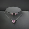 thumbnail image 2 of AYYUFE Women Earring Necklace Set Pink Rhinestone Heart Shape Pendant Stainless Ear Neck Decoration Jewelry Prom Wedding Party Jewelry Set,Pink, 2 of 8