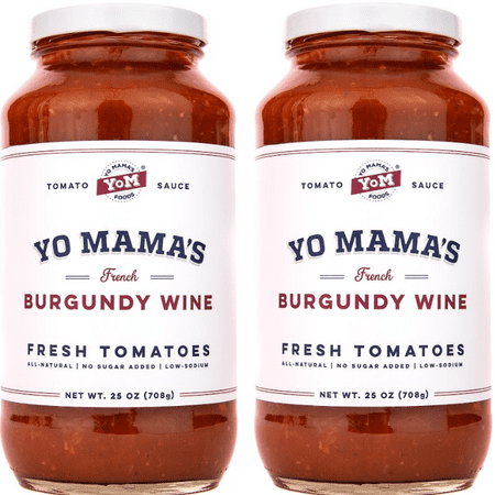Yo Mama's Foods Gourmet Burgundy Wine Pasta Sauce (2) 25 oz Jars – No Sugar Added, Gluten Free, Preservative Free, Keto and Paleo Friendly, and Made with Whole, Non-GMO Tomatoes! Yo Mama's