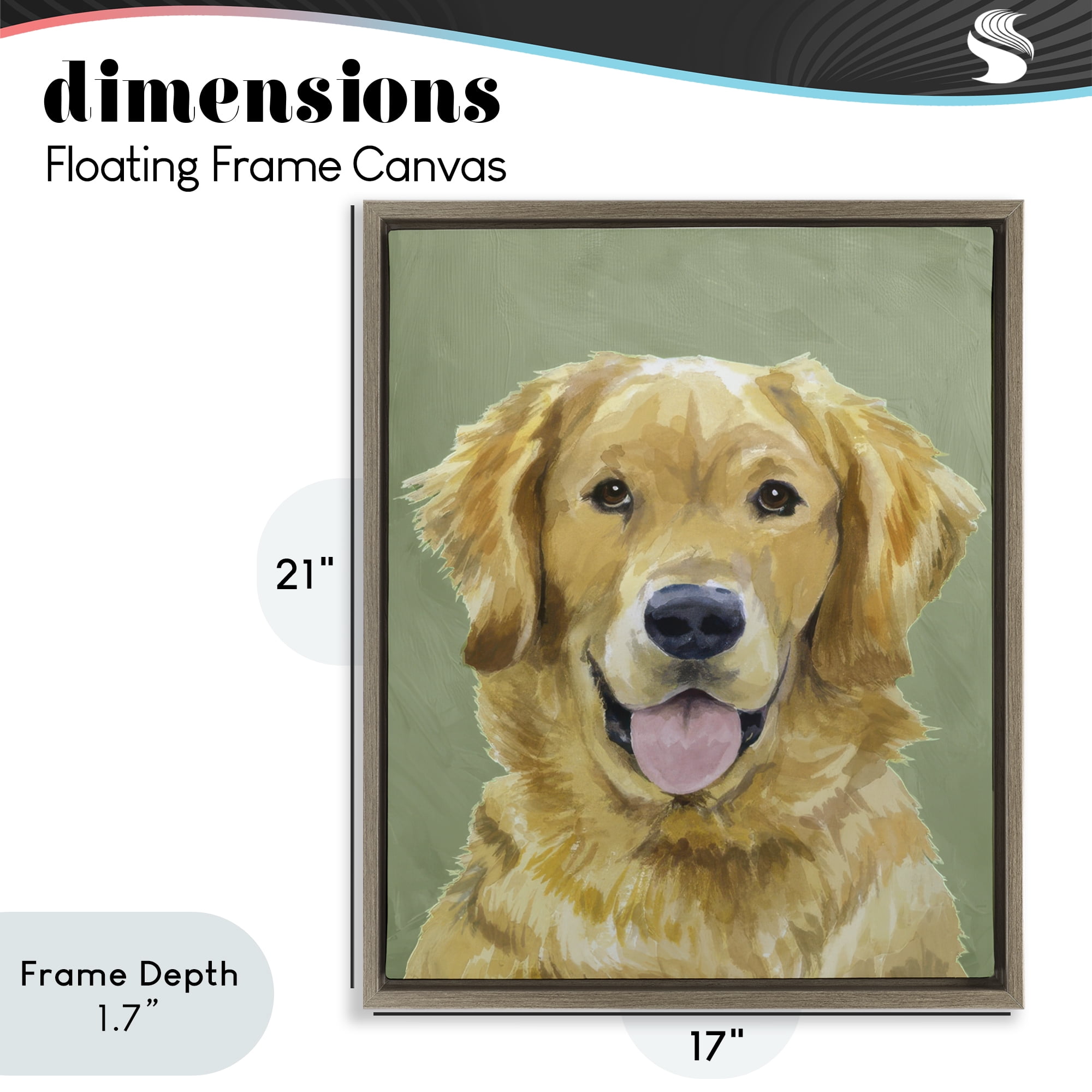 Stupell Industries Smiling Golden Retriever Portrait Brown Framed Floater Canvas Wall Art, design by Lil' Rue