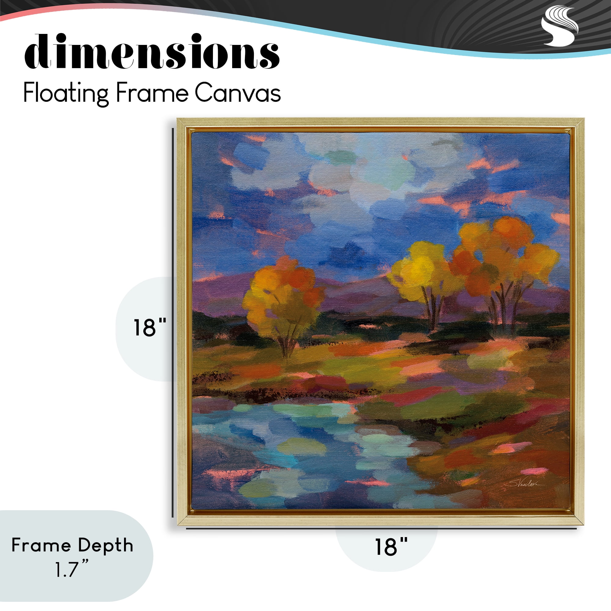 Stupell Industries October Glow Lakeside Reflection Gold Framed Floater Canvas Wall Art, design by Silvia Vassileva