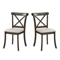 Set of 2 Brown X-Back Dining Chairs, Farmhouse Solid Rubber Wood Upholstered Kitchen Side Chairs with Cross Back Design