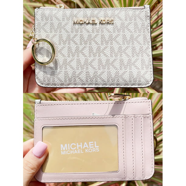 Michael Kors Key Ring Top Zip Coin Pouch Id Card Holder Vanilla Pink Wallet  … 