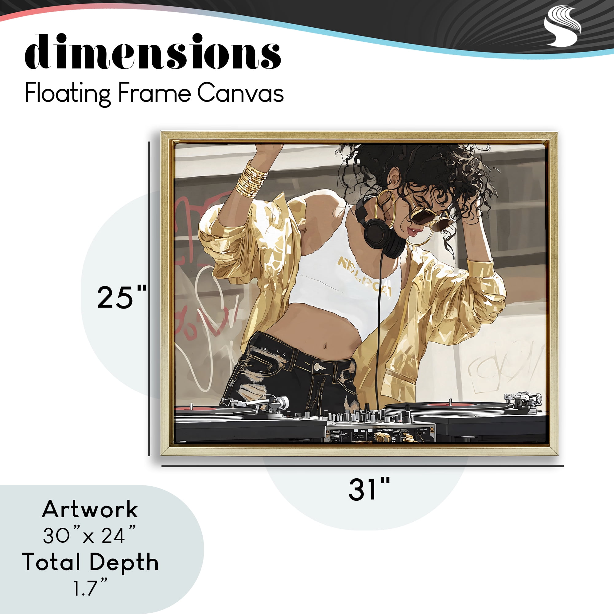 Stupell Industries Gold Accented DJ Gold Framed Floater Canvas Wall Art, design by Franklyn Gregory