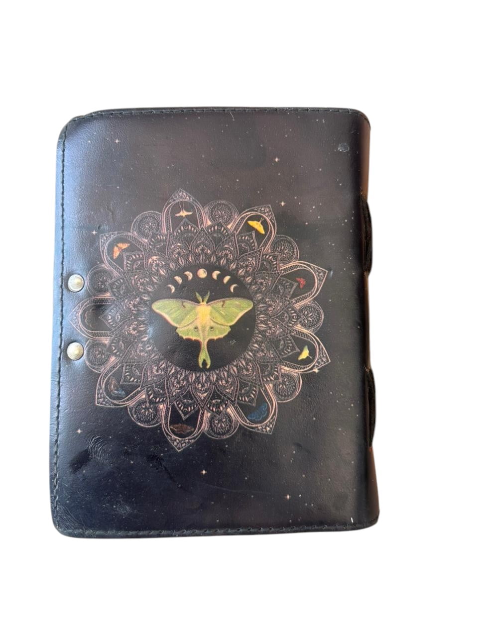 Handmade Leather Luna Moth Journal with Lock – Vintage Deckle Edge Paper Notebook (5x7 Inch, 200 Pages) – Nature Inspired Diary, Sketchbook