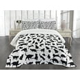 thumbnail image 3 of Ambesonne Cat Lover Quilted Bedspread Set 3 Pcs, Silhouettes in Black, Queen Size, Black White, 3 of 5