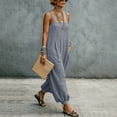 thumbnail image 3 of Baggy Linen Jumpsuits for Women Sleeveless Square Neck Overall Rompers Pleated Loose Casual Jumpsuit Gray, M, 3 of 7