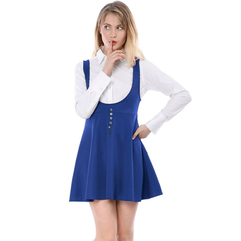MODA NOVA Junior s Overall Pinafore Dress Button Decor Above Knee Suspender Skirt