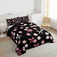 thumbnail image 4 of Manfei Kawaii Cartoon Ribbon Queen Comforter Set, Blossoms Flower Floral Bedding Sets, Teens Girls Kids Child Reversible Bedding Comforter Set, Super Cozy Room Decor, 3 Pieces, 4 of 9
