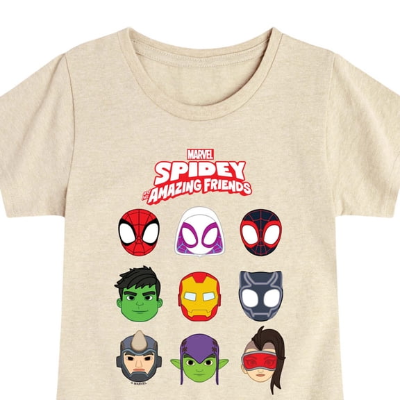 Spiderman - Smaf Faces Grid - Youth Girls Fitted Short Sleeve T-Shirt