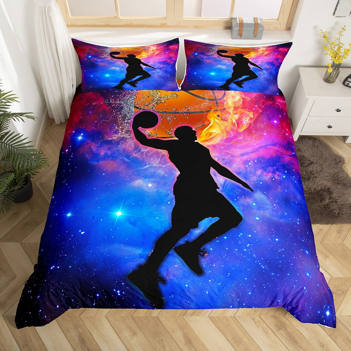 Basketball Duvet Cover for Boys, Sports Game Bedding Set Full Size