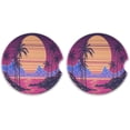thumbnail image 2 of FREEAMG 2 Pack Palm Sunset Car Cup Holder Coaster Anti Slip Car Coasters Drink Coaster Cute Auto Interior Accessories for Women & Men 2.5", 2 of 6