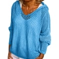thumbnail image 2 of Women's V Neck Sweater Long Sleeve,Hollow Out Knit Hoodies Crochet Top Beach Lightweight Blouse Blue L, 2 of 8