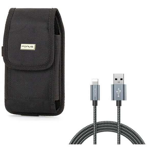 Rugged Case Belt Clip w Charger Cord 10ft USB Cable for iPhone XS Max/8 PLUS/7 Plus/6S Plus/6 Plus - Holster Canvas Cover Pouch Carry and Power Wire Braided Long Sync
