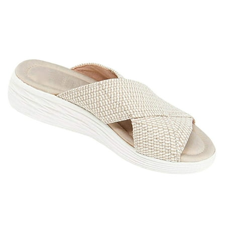 

Slippers Clearance Women Stretch Cross Slide Sandals Summer Beach Wedge Platform Slippers Shoes