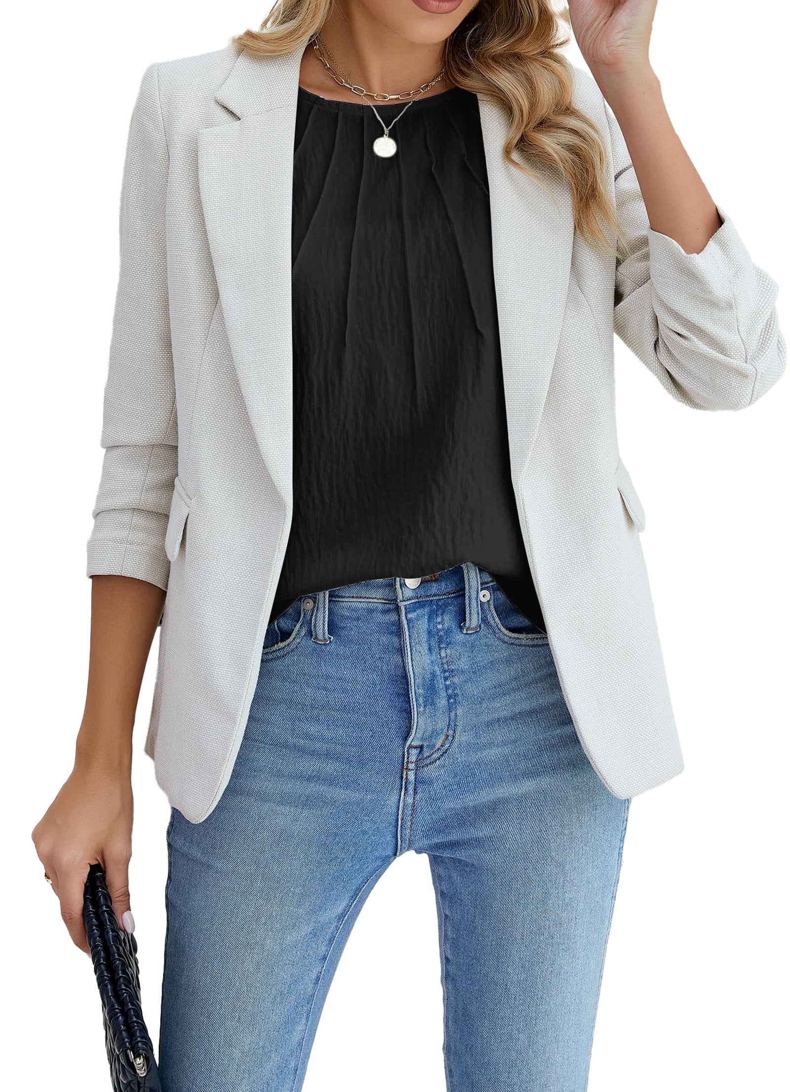 Fantaslook Pleated Blouses for Women Dressy Casual Tops Business Work Shirts Ruffle Sleeve Crew Neck Summer Outfits