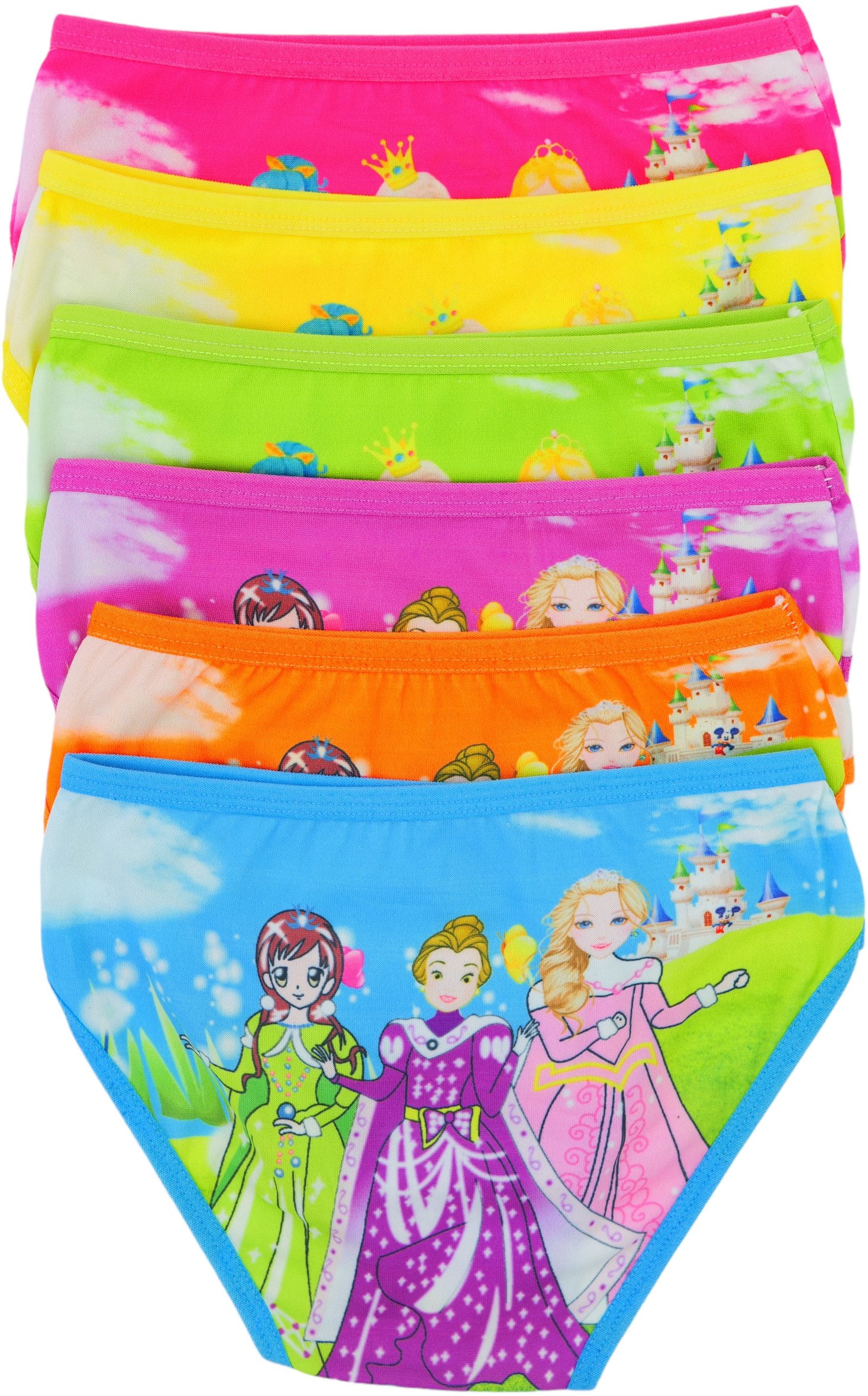 ToBeInStyle Girl's Pack of 6 Colorful Princess Print Panty Briefs - Large