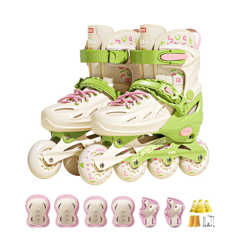 Adjustable Inline Skates with Light up Wheels, Outdoor Roller Skates for Kids Girls Boys Youth Beginners (Large, Green)