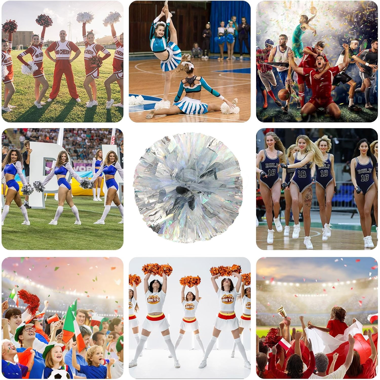 12 Pack Cheerleading pom poms,Cheer pom poms Sports Dance Cheer Plastic Pom Poms Cheerleading for Sports Team Spirit Cheering (Colorful+Blue)