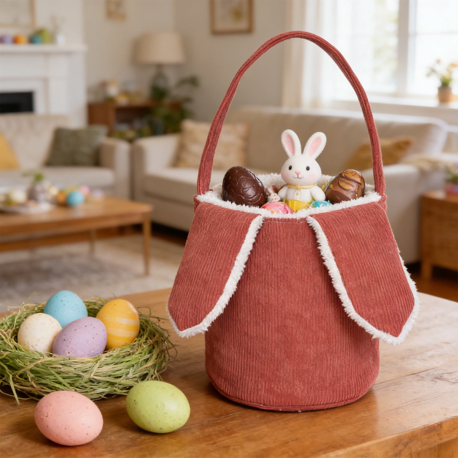 Lunxisen 4 Pcs Corduroy Fleece Easter Basket Stuffers Holiday Gift Bag Candy Pouch Kids Party Favor