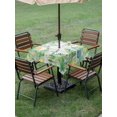 thumbnail image 4 of Outdoor Tablecloth with Umbrella Hole for Patio/Picnic/Party/Camping, Summer Botanical Waterproof Table Cloth Square Cover Washable, Green Tropical Palm Trees Wooden Grey (60"x 60"), 4 of 8