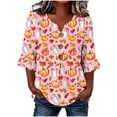 thumbnail image 2 of Hvogkswy Halloween Shirts for Women Button Print 3/4 Sleeve Henley Shirts Loose Comfy Holiday Party Casual Shirt, Gifts for Women, 2 of 7