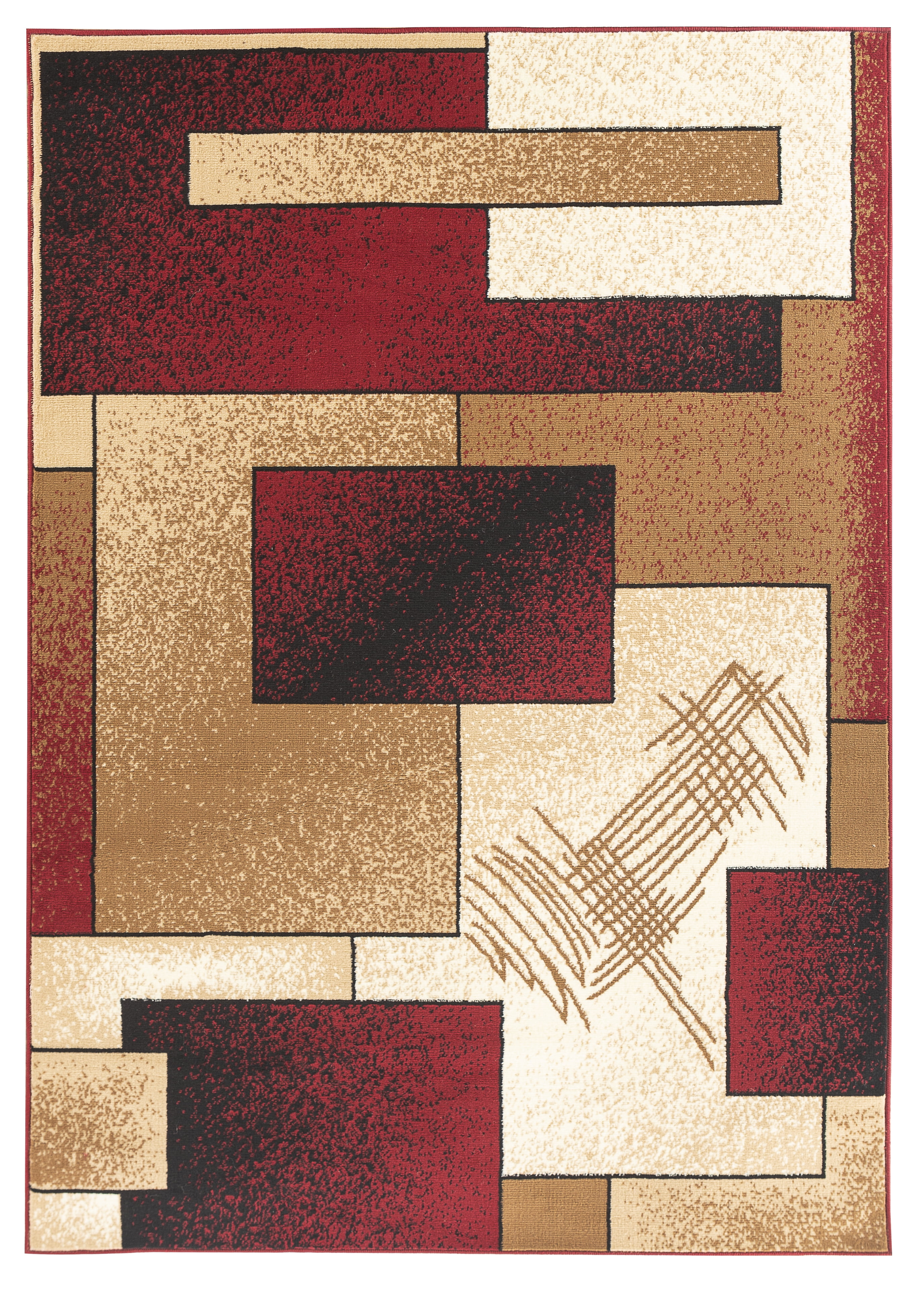 Rug and Decor Capri collection Red Brown Beige Modern Boxes Rug