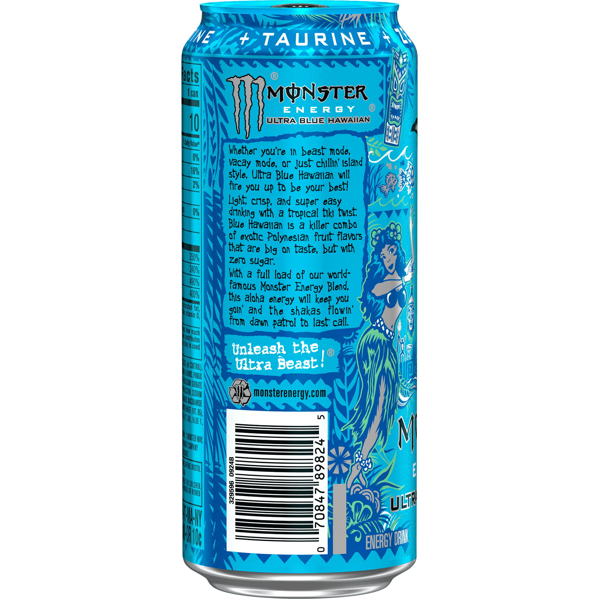 Monster Energy Ultra, Blue Hawaiian, Zero Sugar Energy Drink, 16
