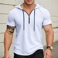 thumbnail image 2 of Men Summer Tops Men's Slim Fit Zip Up Hooded T Shirt Casual Comfortable Pure Pullover For Daily Wear Home Outdoor Hiking Spring Summer Solid Shirts for Men Long Sleeve Athletic Shirt White 2XL, 2 of 5