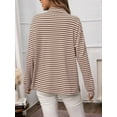 thumbnail image 6 of Womens Button Down Shirts Striped Classic Long Sleeve Collared Office Work Blouses Tops with Pocket Khaki M, 6 of 7