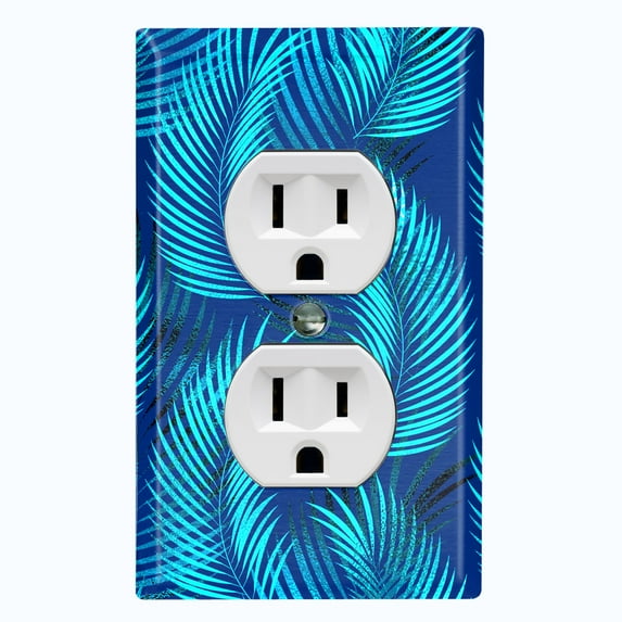 Metal Light Switch Plate Cover Jungle Tropical Leaves Blue Palm JGL002