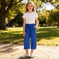 thumbnail image 2 of Ruyang Teen Girls Cotton Linen Wide Leg Pants Drawstring Kids Oversized Casual Lightweight Flowy Palazzo Pants Long Trousers Pockets, 2 of 6