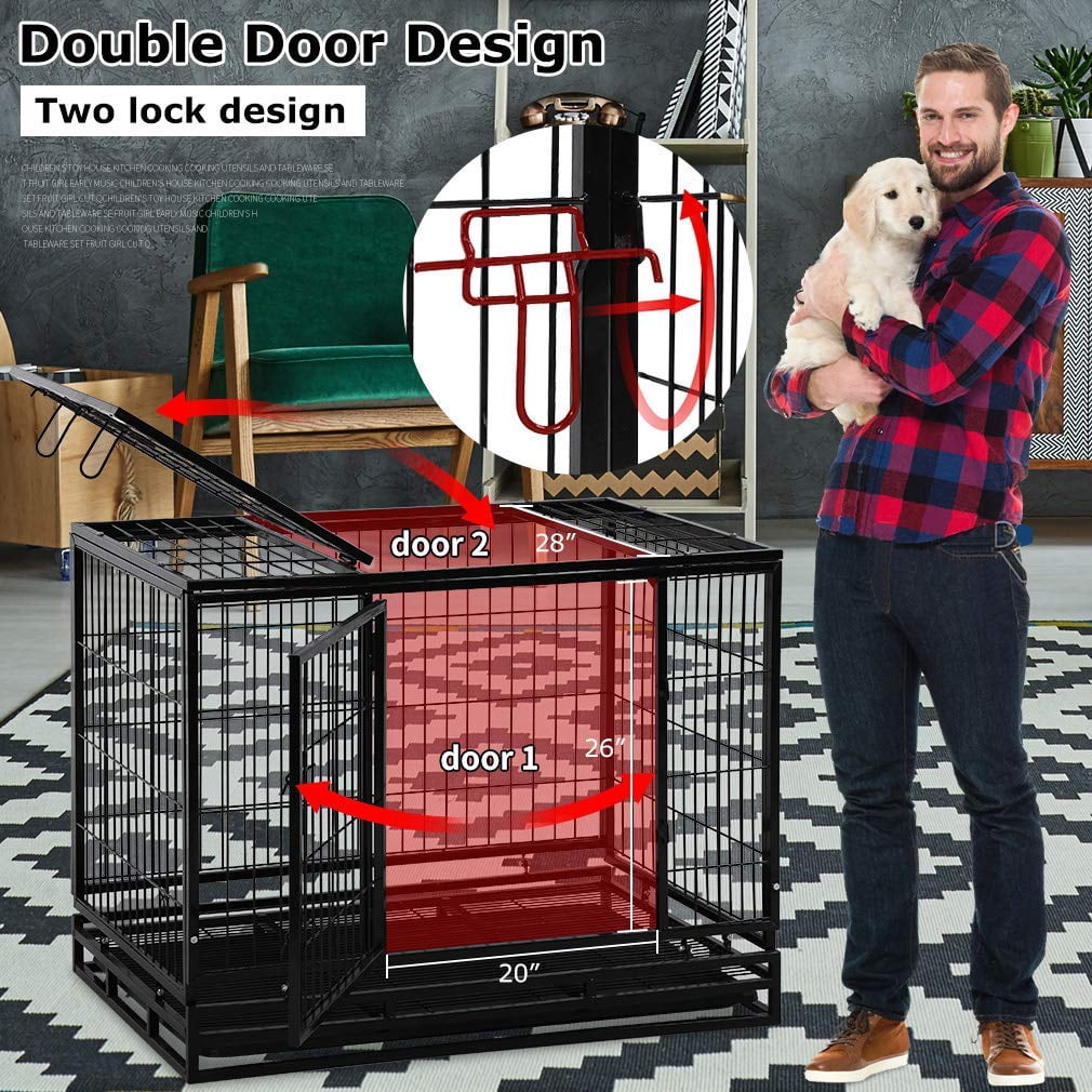 YRLLENSDAN 48 inch Dog Crate Dog Cage Dog Kennel for Large Dogs Heavy Duty Pet Playpen for Training Indoor Outdoor with Plastic Tray Double Doors & Locks Design