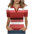 thumbnail image 3 of VBVC Women's Stripe Collared Shirt,Short Sleeve V-Neck Top For Women,Ladies Summer Stretchy Breathable Blouse,Hot Pink,S-2XL, 3 of 6