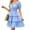 Light Blue, variant on Dvprdro Womens Solid Open Neck Short Puff Sleeve Smocked Waist Tiered Ruffle Hem A Line Mini Dress Casual