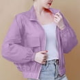 thumbnail image 4 of Htigea Women's Sun Protection Jacket Full Zip Up Stand Neck Cropped Jacket Lightweight Summer Athletic Coat for Running Hiking Biking Purple,4XL, 4 of 5