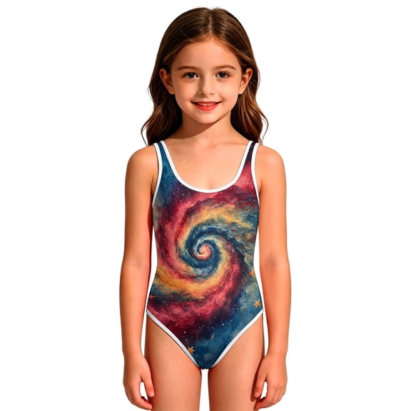Grblisyd 4th of July Girls Swimsuit Star Striped One Piece Swimwear Crew Neck Bathing Suit 1-10Y