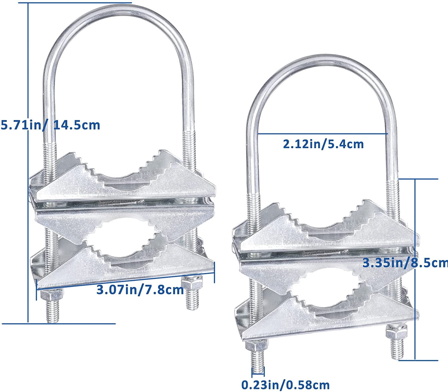 Eightwood Double Antenna Mast Clamp V-Jaw Bracket U Bolts Pipe Mounting Hardware 2 Sets for WiFi Antenna,Lora Antenna