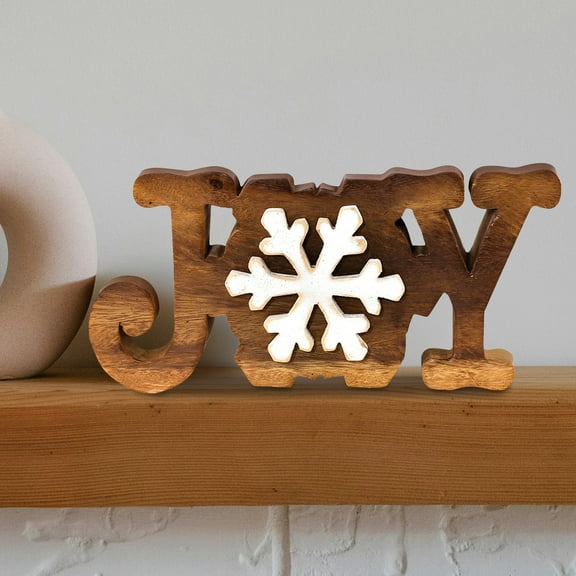 Decozen Home Decor Handmade Wooden Sculpture in JOY Sign Letters, Acacia Wood – Valentines Day Gifts for Her and Him