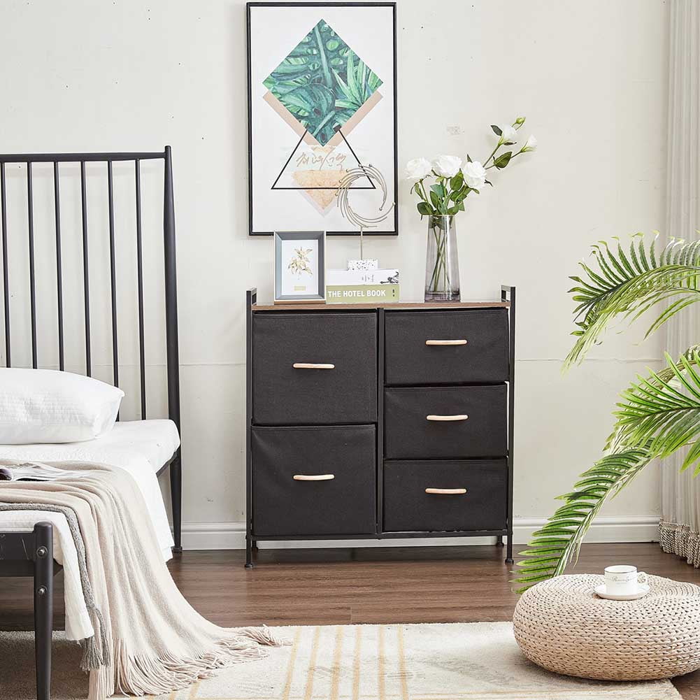 Kepooman Dresser with 5 Drawers with Steel Frame Wood Top for Bedroom, Hallway, Entryway, Closets, Tower Organizer Unit, Black Kepooman Dresser with 5 Drawers with Steel Frame Wood Top for Bedroom, Hallway, Entryway, Closets, Tower Organizer Unit, Black