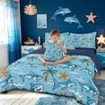 thumbnail image 3 of meiyoeat Beach Vacation Shark Starfish Twin Bedding for Kids Boys Girls, Summer Palm Tree Bedding Comforter Set, Blue, Blue Reversible, 7pcs, 3 of 6