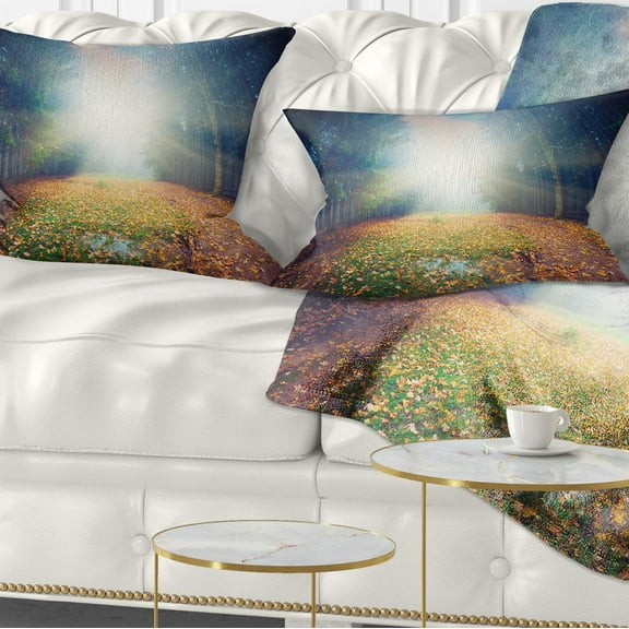 Designart Rising Sun Over Arched Forest - Landscape Photo Throw Pillow - 12x20