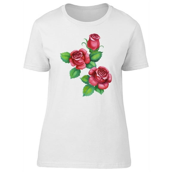 Three Red Roses Illustration T-Shirt Women -Image by Shutterstock, Female Medium