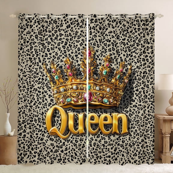 Manfei Western Diamond Crown Curtains Pack of 2 (42x84 Each), Brown Leopard Print Curtains Blackout, Teen Kid Child Bedroom Curtains, Curtains and Drapes Room Decor