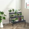 thumbnail image 2 of 3 Tier Stair Style Metal Plant Stand, Garden Shelf for Large Flower Pot Display Rack Indoor Outdoor, Black, 2 of 8