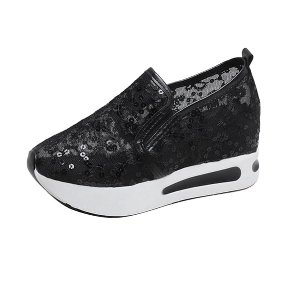 YLYL Sneakers for Women Floral Embroidery Fashion Breathable Wedge Hidden High Heels Slip on Walking Shoes