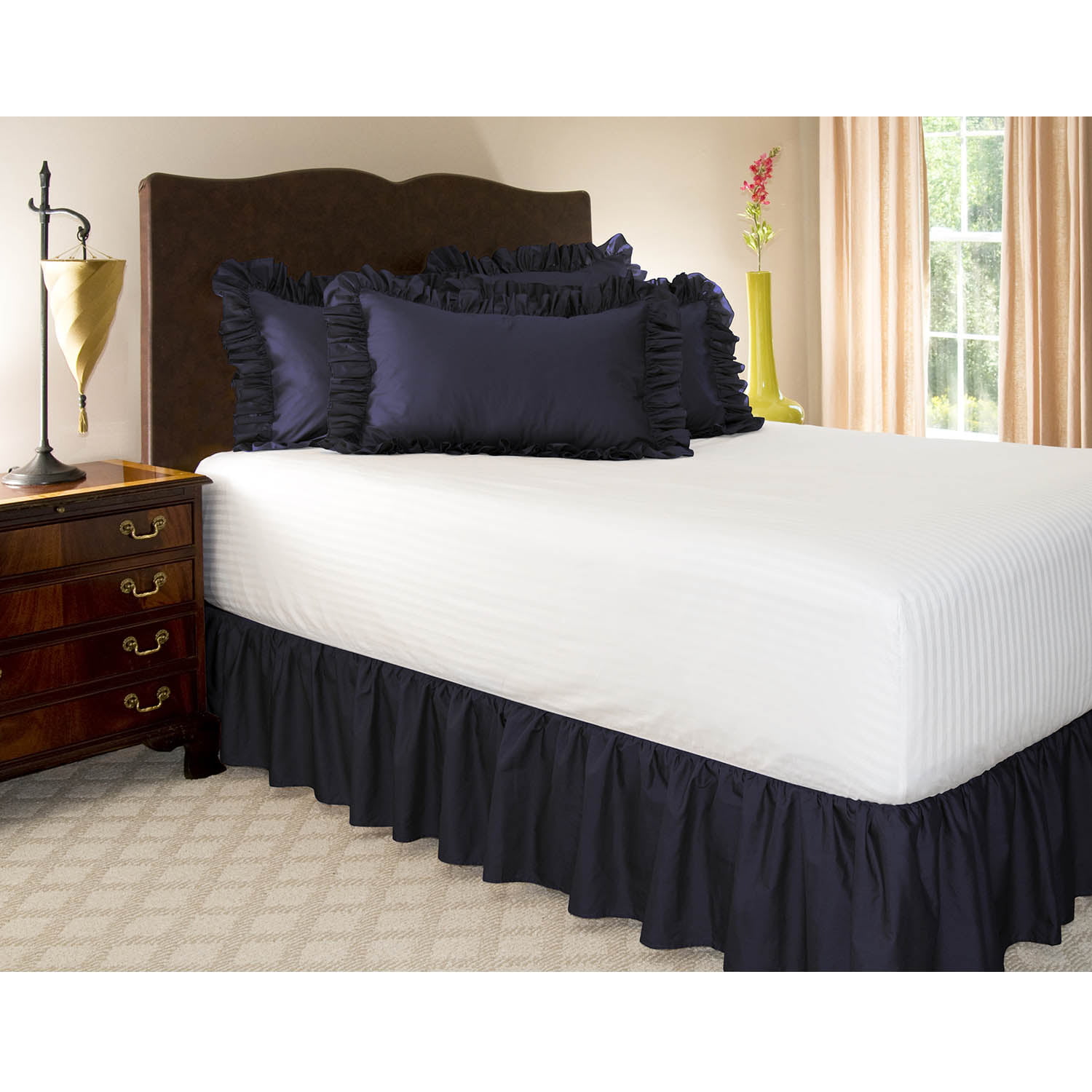 ruffled bed skirt (king, navy blue) 21 inch drop bedskirt with platform ...