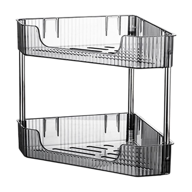 Estante triangular de esquina para encimera de cocina de 2 niveles, para especias, montado en la pared, organizador sin agujeros para platos y condimentos.