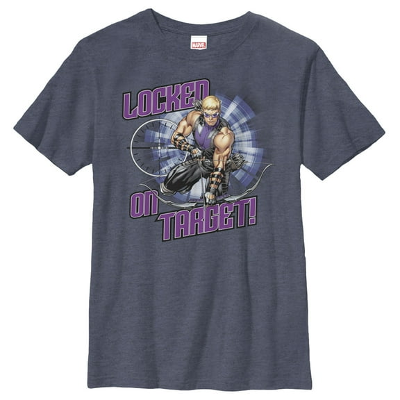 Boy's Marvel Hawkeye Locked on Target Graphic Tee Navy Blue Heather Medium