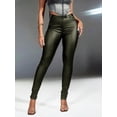 thumbnail image 3 of High-Waisted Slant Pocket Double Button PU Leather Skinny Stretchy Tapered Womens Pants, 3 of 6